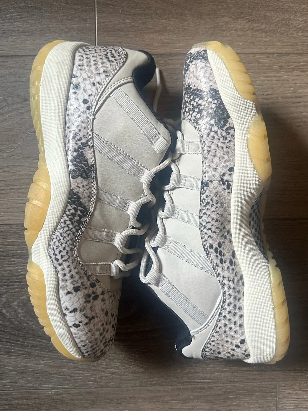 Snake Print Low-Top Sneakers in White and Yellow